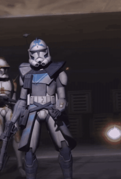 Clone Trooper With Blue Stripe Holding Gun GIF
