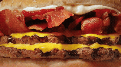 Close Up Bacon Cheeseburger With Ketchup And Mayonnaise GIF