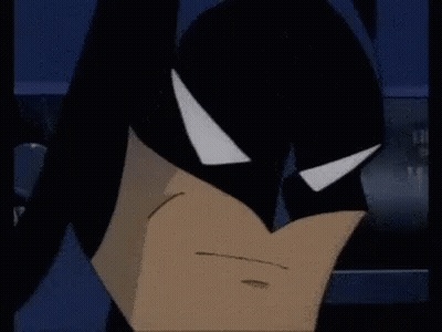 Close Up Cartoon Character In Batman Mask Serious GIF