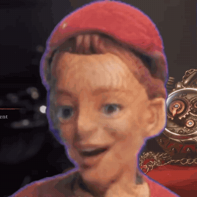 Close Up Doll Face With Clock Saying Ent GIF