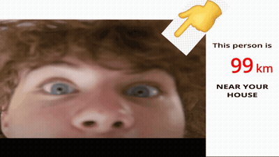 Close Up Face Beside Sign This Person Is 99Km Near Your House GIF
