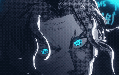 Close Up Face Blue Eyes With Ms Behind GIF