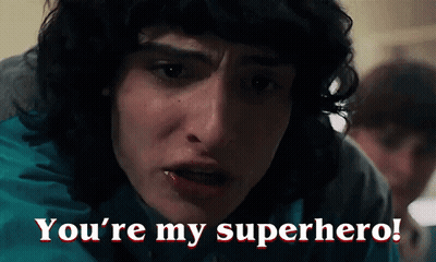 Close Up Face Saying You're My Superhero GIF