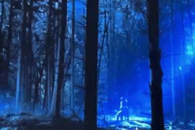 Close-Up Face With Blue Lights In Dark Room GIF