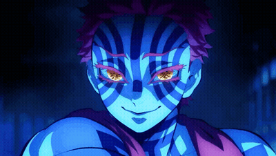 Close Up Face With Blue Purple Stripes Yellow Eyes GIF