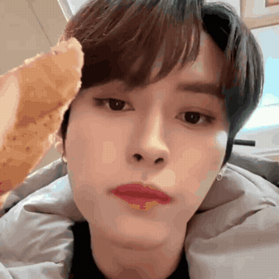 Close Up Face With Pizza Slice On Forehead GIF