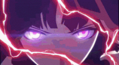 Close Up Face With Purple Eyes And Lightning Bolt GIF