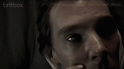 Close Up Face With Vincent Van Gogh Painted On It GIF