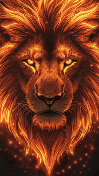 Close Up Lion Face With Flames In Mane GIF