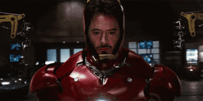 Close Up Man In Red And Gold Iron Man Costume GIF