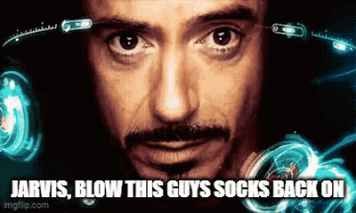 Close Up Man Jarvis Blow This Guys Socks Back On GIF