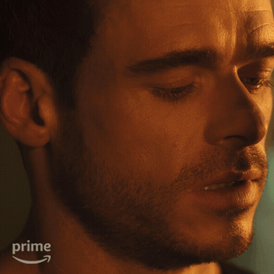 Close Up Man's Face With Amazon Prime Logo GIF