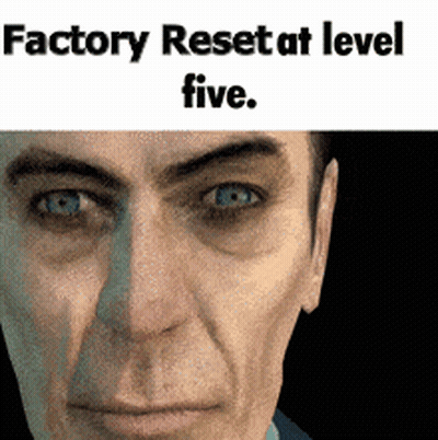 Close Up Man Saying Factory Reset At Level Five GIF