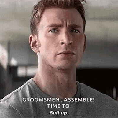 Close Up Man Saying Groomsmen Assemble Time To Suit Up GIF