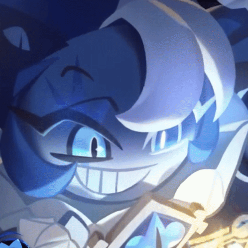 Close Up Of Blue And White Cartoon Character With Blue Eyes GIF
