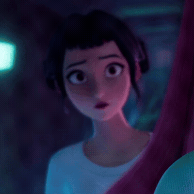 Close Up Of Cartoon Face In Dark Room GIF