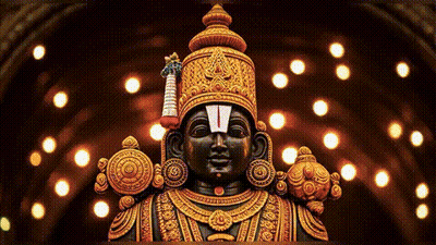 Close Up Of Deity Statue In Temple With Lights GIF