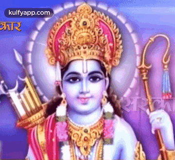 Close Up Of Deity With Crown And Spear GIF