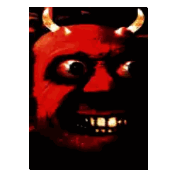 Close Up Of Devil Face With Horns And Big Teeth Sticker
