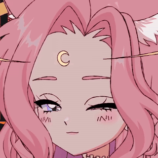 Close Up Of Girl With Pink Hair And Crescent Moon GIF