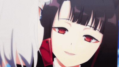 Close Up Of Girl With Red Eyes And Black Hair GIF