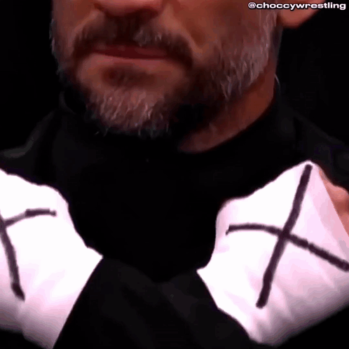 Close Up Of Man's Face With Beard And Black Shirt With Cross GIF
