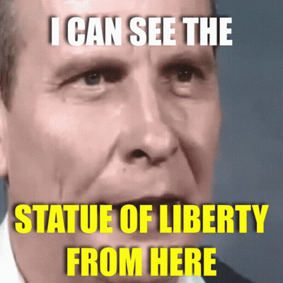 Close Up Of Man Saying I Can See The Statue Of Liberty From Here GIF