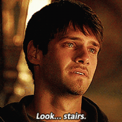 Close Up Of Man Saying Look Stairs GIF