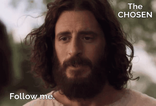 Close Up Of Man With Beard And Words Follow Me GIF