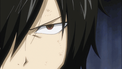 Close Up Of Person's Face With Red Eyes And Black Hair GIF
