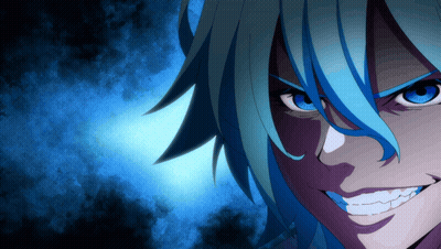Close Up Of Person With Blue Hair And Blue Eyes GIF