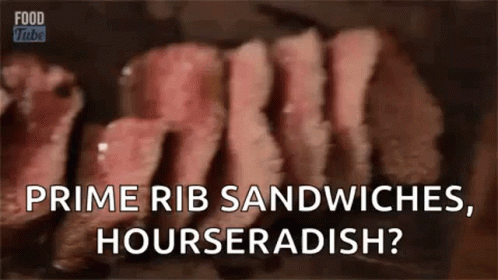 Close Up Of Plate Of Meat Prime Rib Sandwiches Horseradish GIF