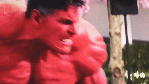 Close Up Of Red Hulk Face And Muscles GIF