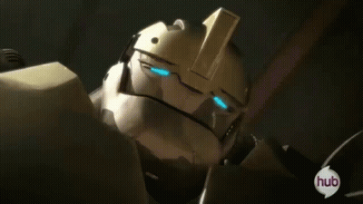 Close Up Of Robot With Hub Text GIF