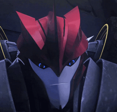 Close Up Of Transformer With Red Head GIF