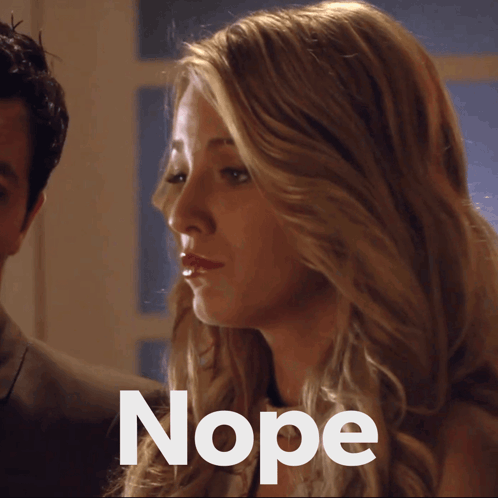 Close Up Of Woman Face With Nope Text GIF
