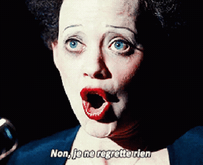 Close Up of Woman Saying Non Je Ne Regrette Rien