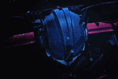 Close Up Robot Face With Blue Eyes GIF