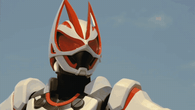 Close Up Robot With Red And White Mask GIF