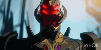 Close Up Robot With Red Eyes and Helmet