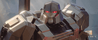 Close Up Robot With Red Eyes And Letter O On Chest GIF