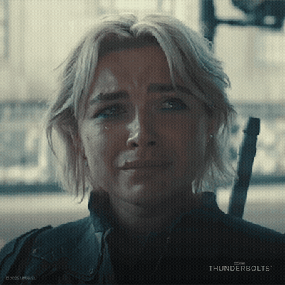 Close Up Woman Face Thunderbolts Text GIF