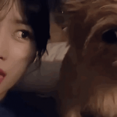 Close-Up Woman With Dog Behind GIF