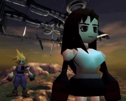 Cloud Strife And Tifa From Final Fantasy Are Standing Next To Each Other In A Video Game GIF