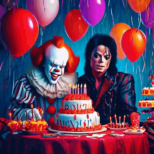 Clown And Man Sitting At Birthday Cake GIF
