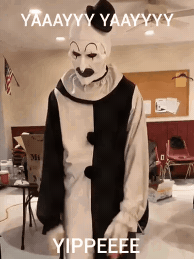 Clown In Black And White Costume Saying Yippeee GIF