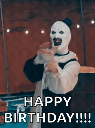 Clown In White Mask Says Happy Birthday GIF