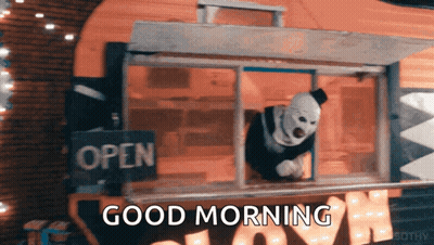 Clown Looking Out Window Saying Good Morning GIF