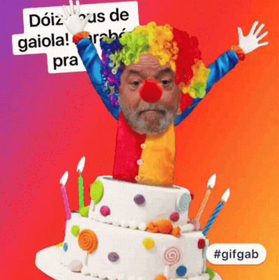 Clown On Cake With Candles And Lollipops GIF