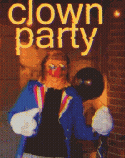 Clown Party Poster With Black Balloon GIF